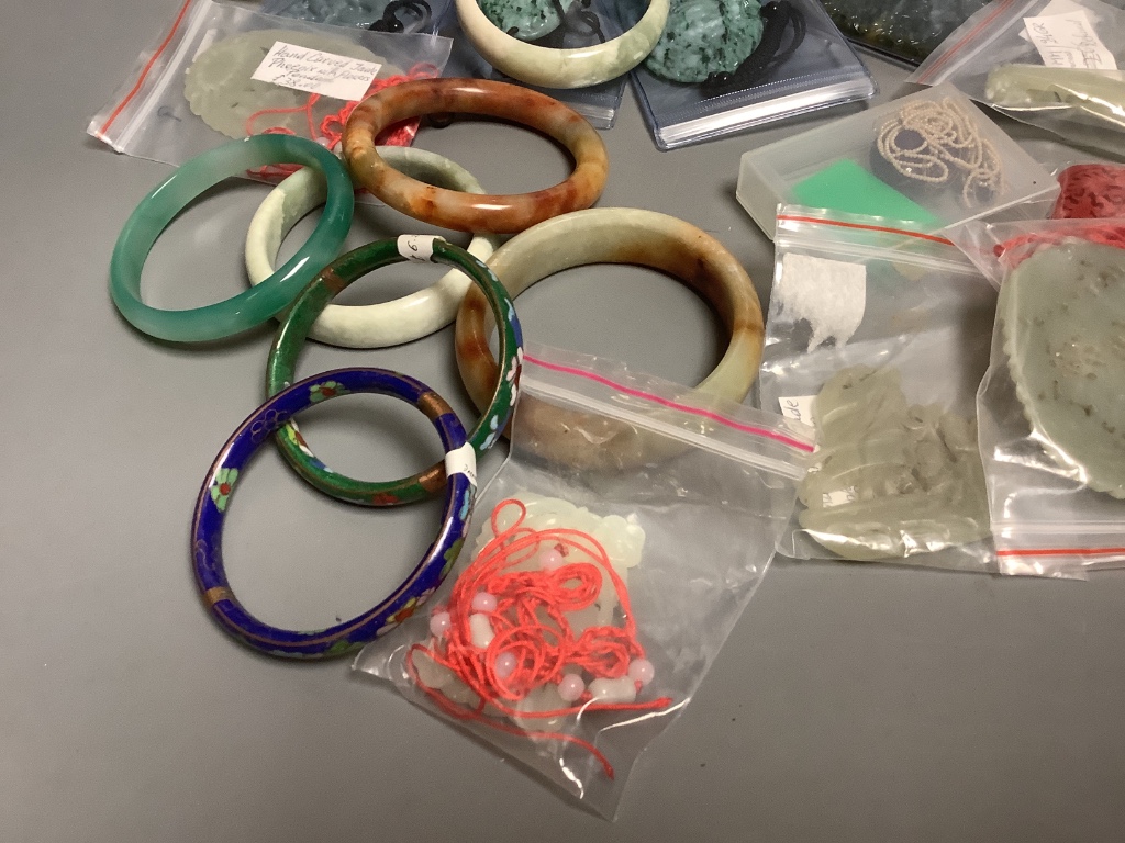 Assorted Chinese pendants and bangles, etc